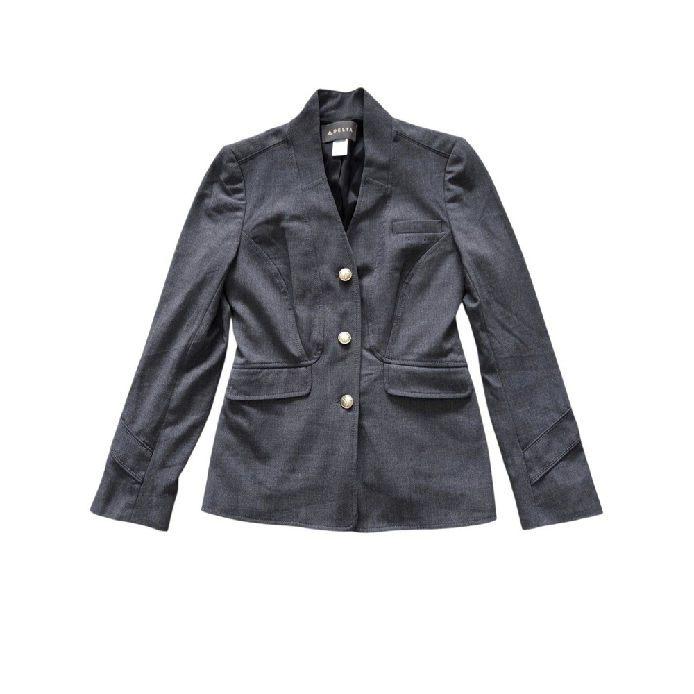 Delta Air Lines Womens Gray Career Blazer Jacket Logo Buttons Size 0 Uniform NEW